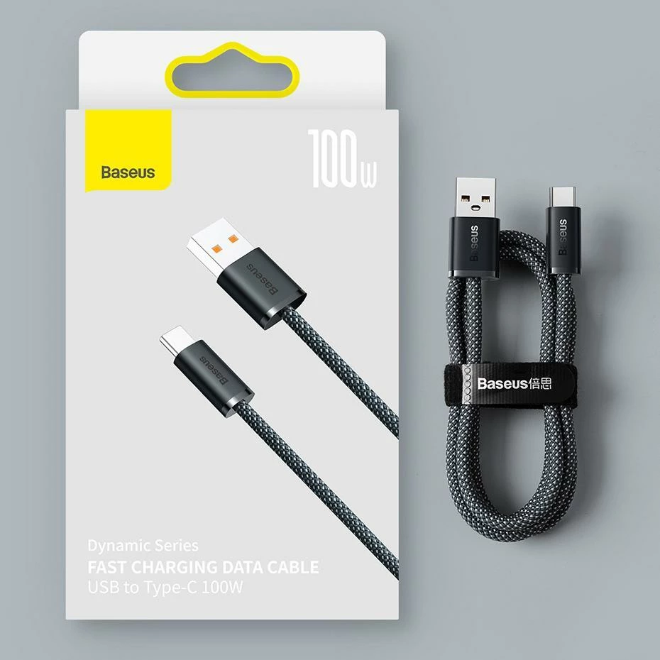 Kablë Baseus Dynamic Series CALD000616 USB-A në USB-C 1m 100W USB 2.0, gri