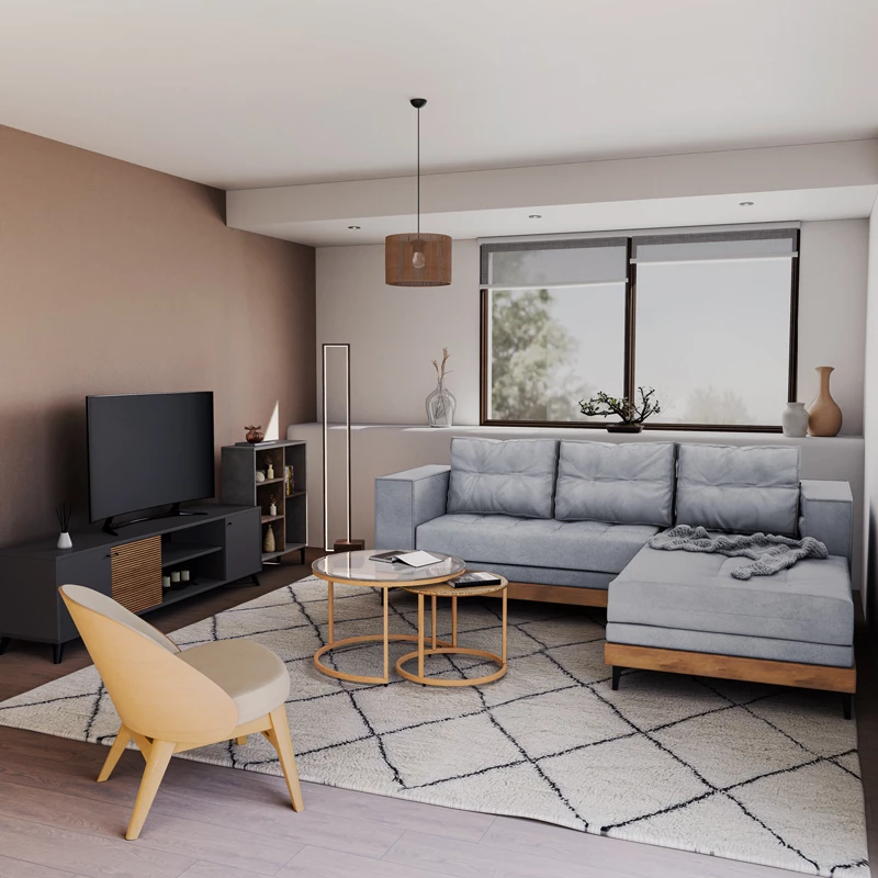 Karrige Sarian, pëlhurë bezhë-dru gome, këmbë natyrale, 69,5x71x70.5cm, set prej 2 copë