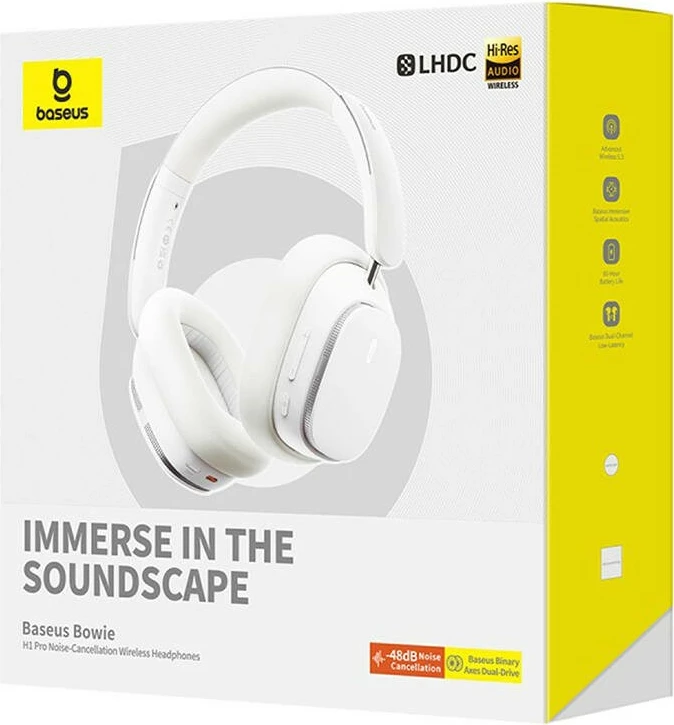 Kufje Baseus Bowie H1 Pro, Wireless, Bluetooth, USB Type-C, Bardhë