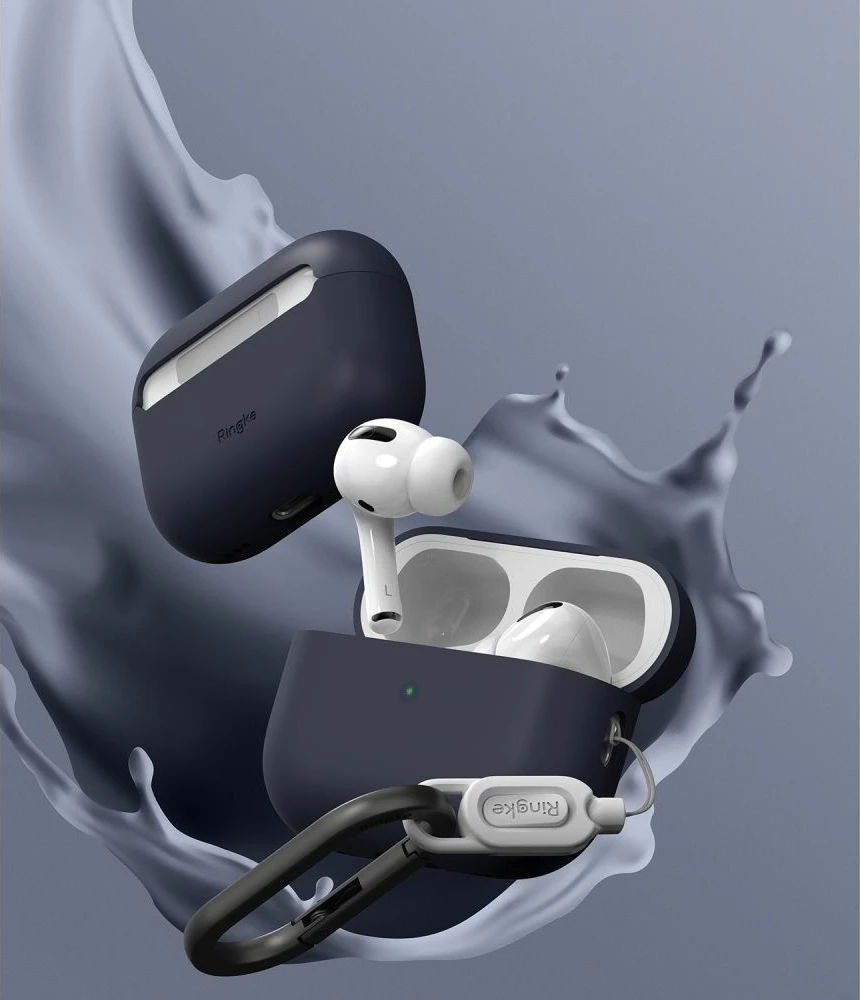 Mbështjellës Ringke për AirPods Pro/Pro 2, Silikon, Blu e errët, me karabinë