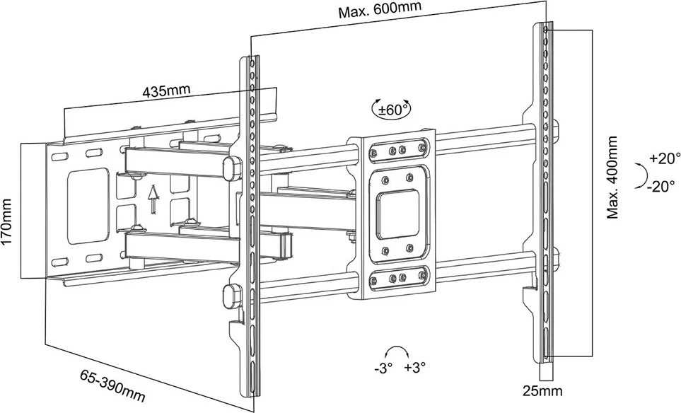 Mbajtëse TV Maclean MC-789, për 32-85", VESA 600x400, 60kg, e zezë
