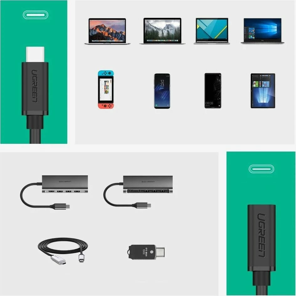 Kabllo zgjatëse USB-C në USB-C Ugreen 40574 0.5 m 5 Gbps E zezë