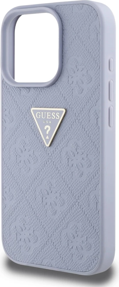 Mbështjellës Guess Hot Stamp 4G Pattern Triangle Metal Logo për iPhone 16 Pro Max, Vjollcë