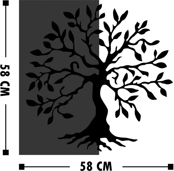 Dekor muri Trelbo, dru pishe natyral, metal i zi, 58x3x58cm