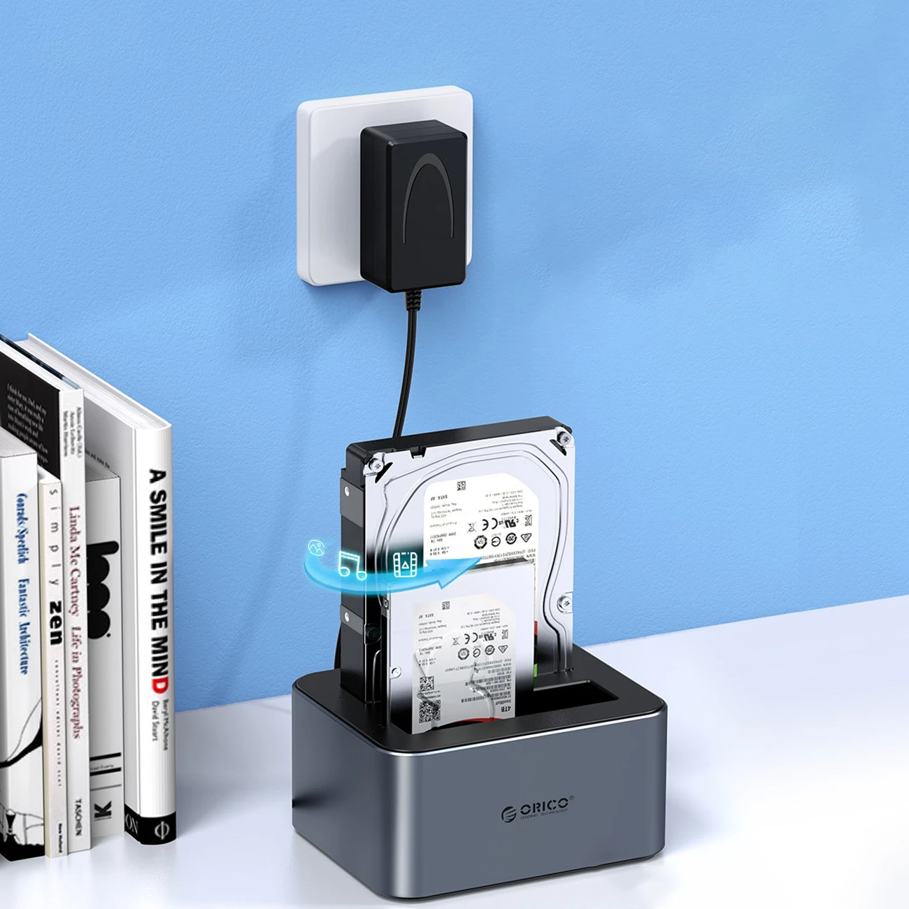 Stacion dokimi Orico 6626C3-C-V1 për 2 hard disqe, offline klonim, USB-C, Gri