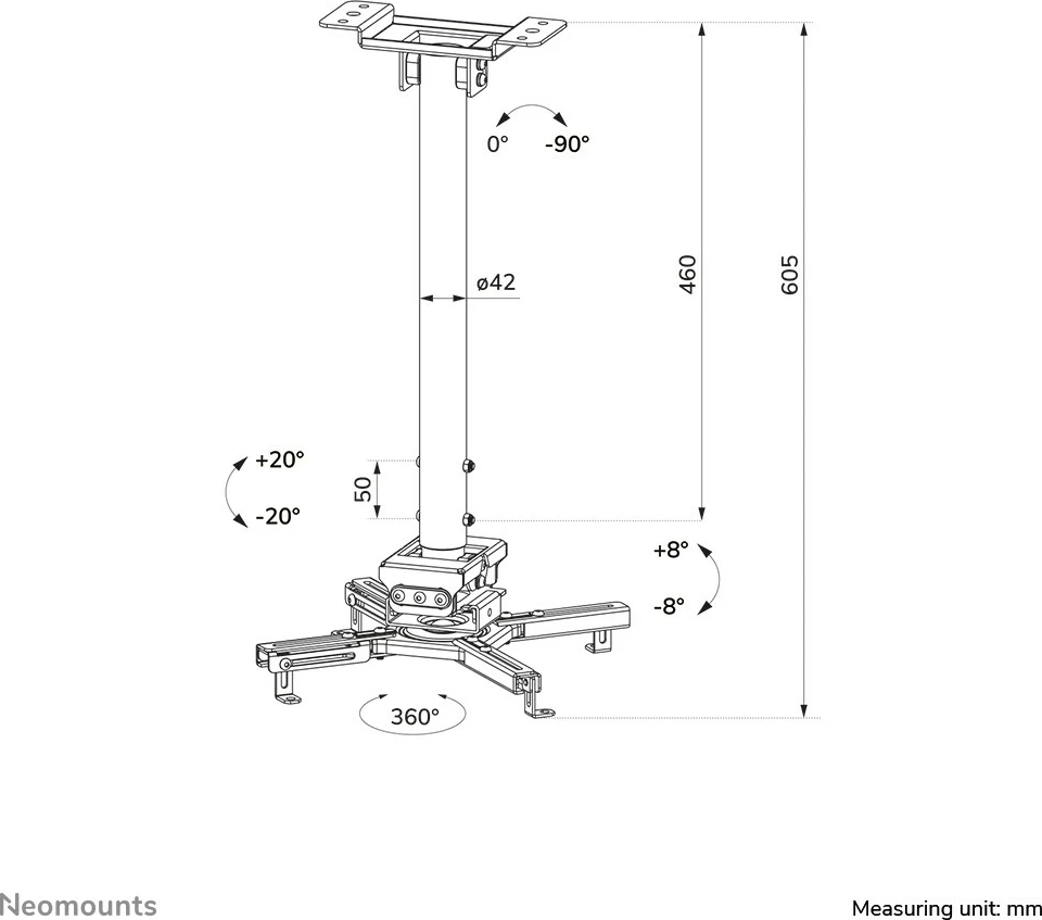 Mbajtës projektori Neomounts CL25-540BL1, Tavan, 35 kg, Çelik, 605 - 905 mm, i zi