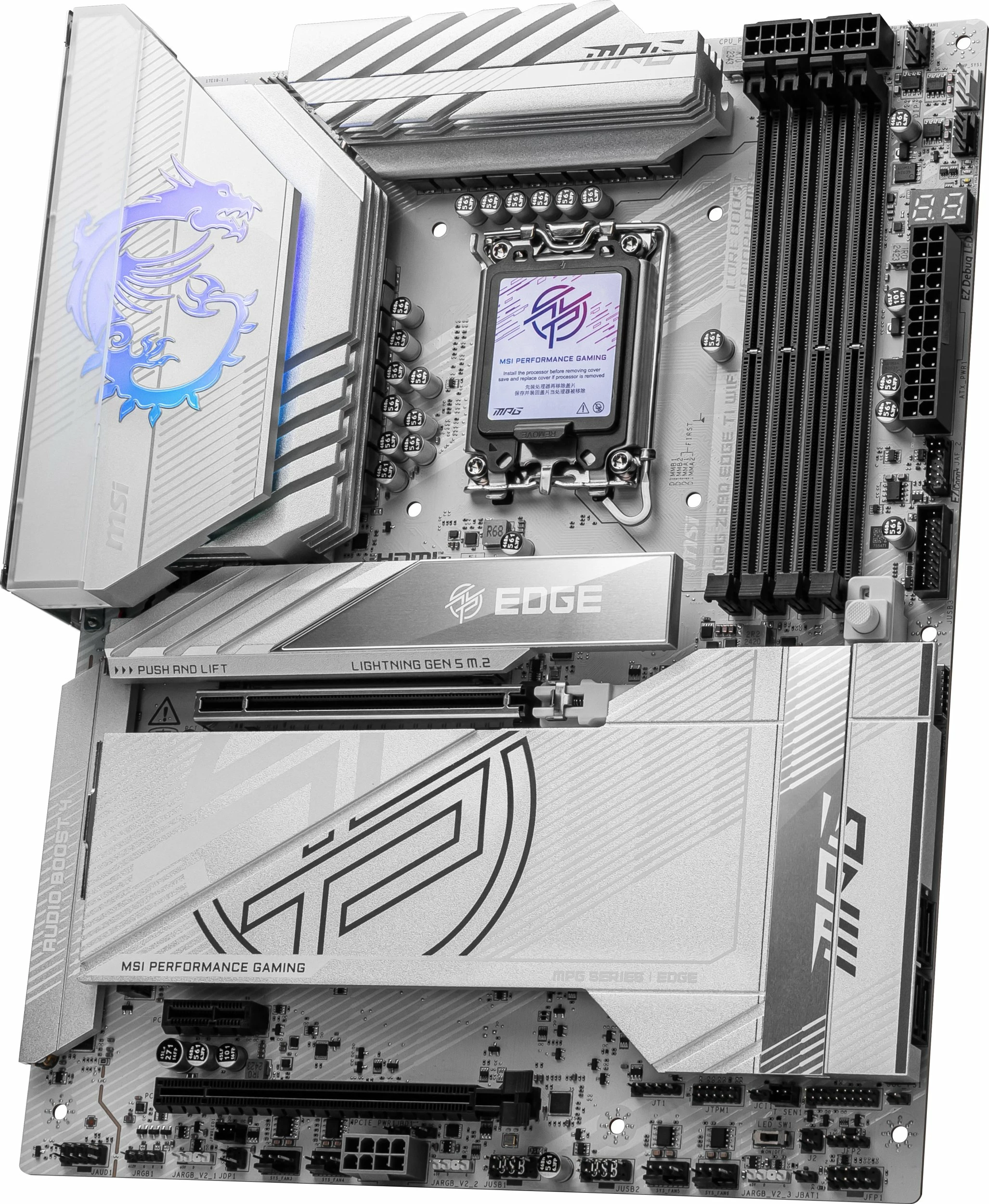 Pllakë amë MSI MPG Z890 EDGE TI WIFI, ATX, Intel Z890, LGA1851, DDR5 256GB, Wi‑Fi 7, bardhë/argjendtë