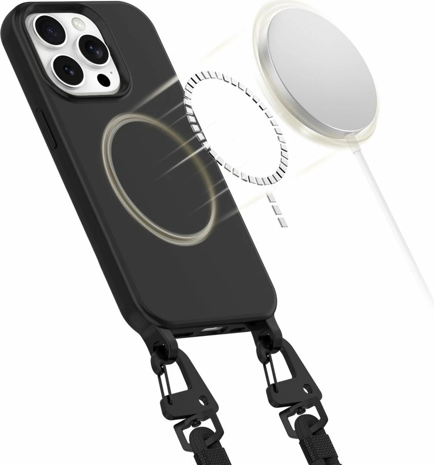 Mbështjellës Tech-Protect Magnecklace për iPhone 14 Pro, MagSafe, i zi, me litar