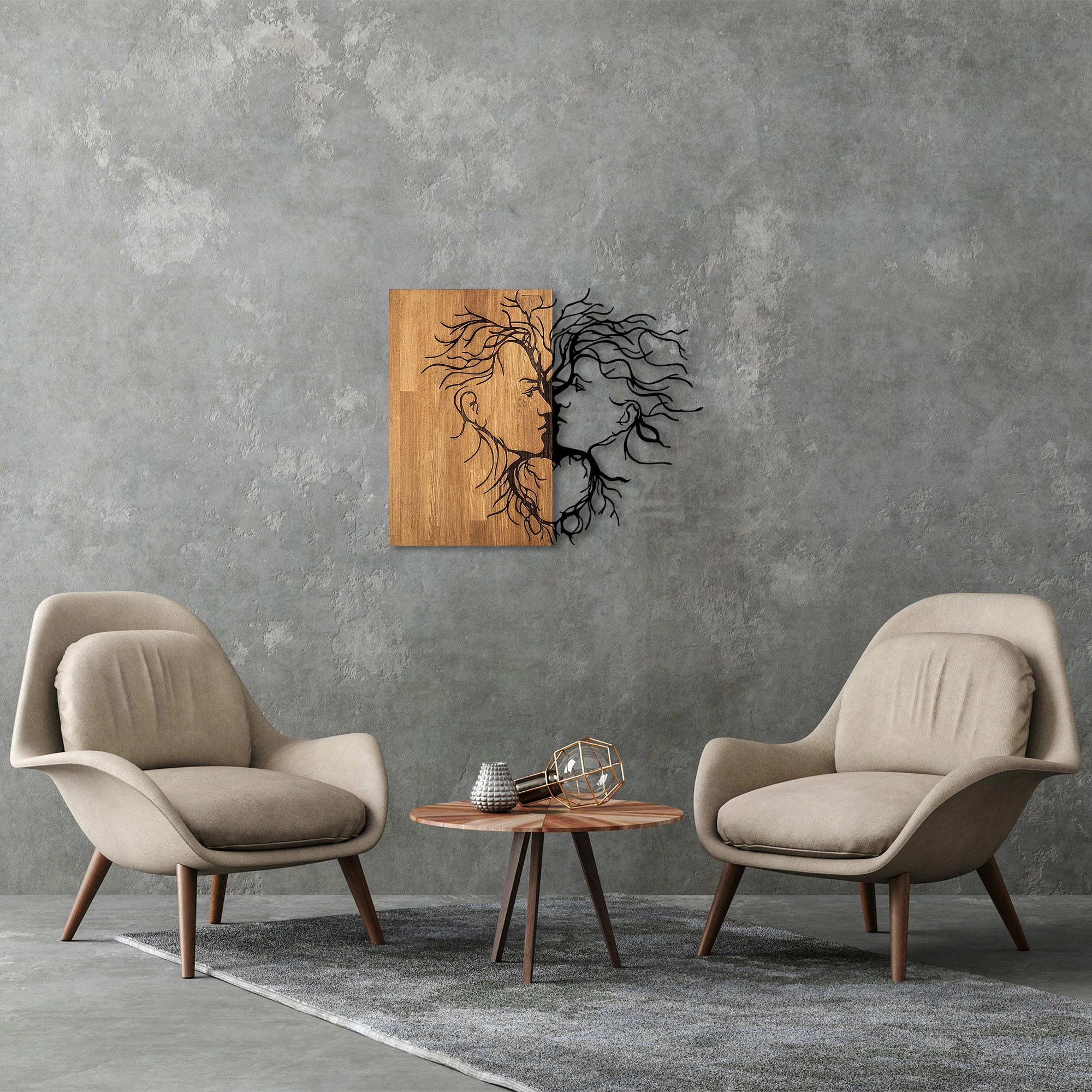 Aksesor dekorativ për mur, dru dhe metal, Wallity Love - 315, ngjyrë e zezë dhe arre, 96x3x79cm