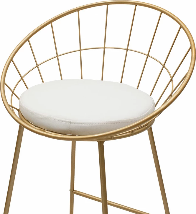 Karrige për bar, metalike, ngjyrë ari, me jastëk PVC të bardhë