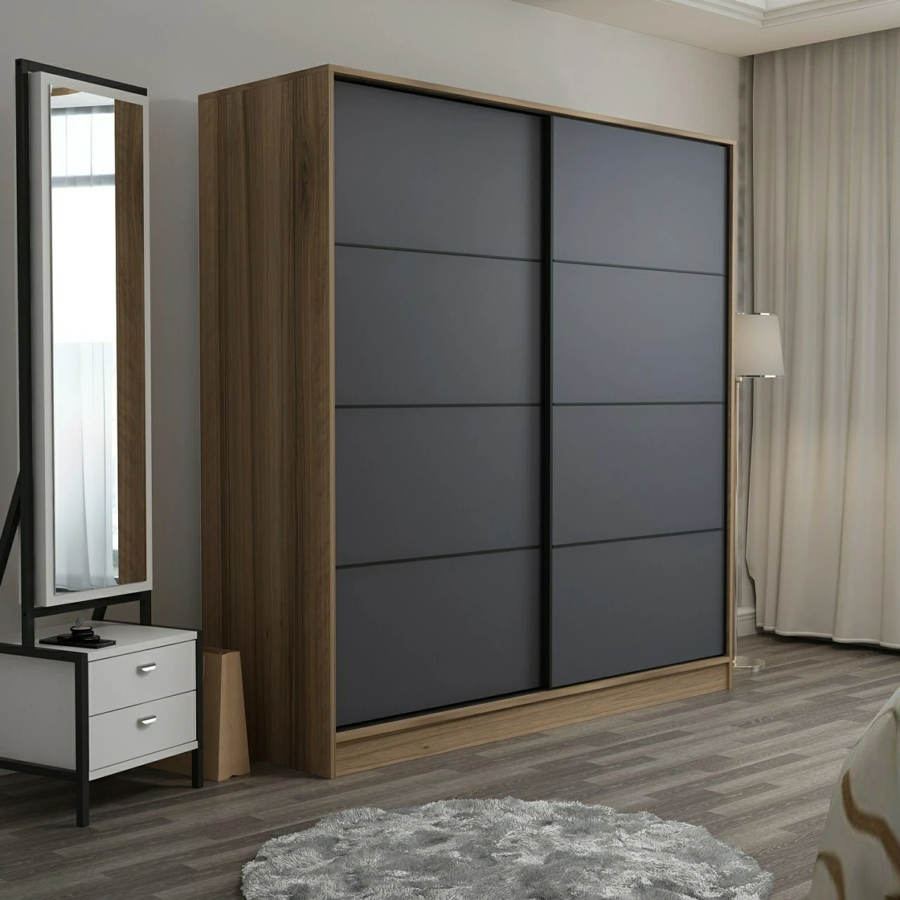 Dollap për dhomë gjumi, ngjyrë dore dhe antracit, Skye Decor, 3975