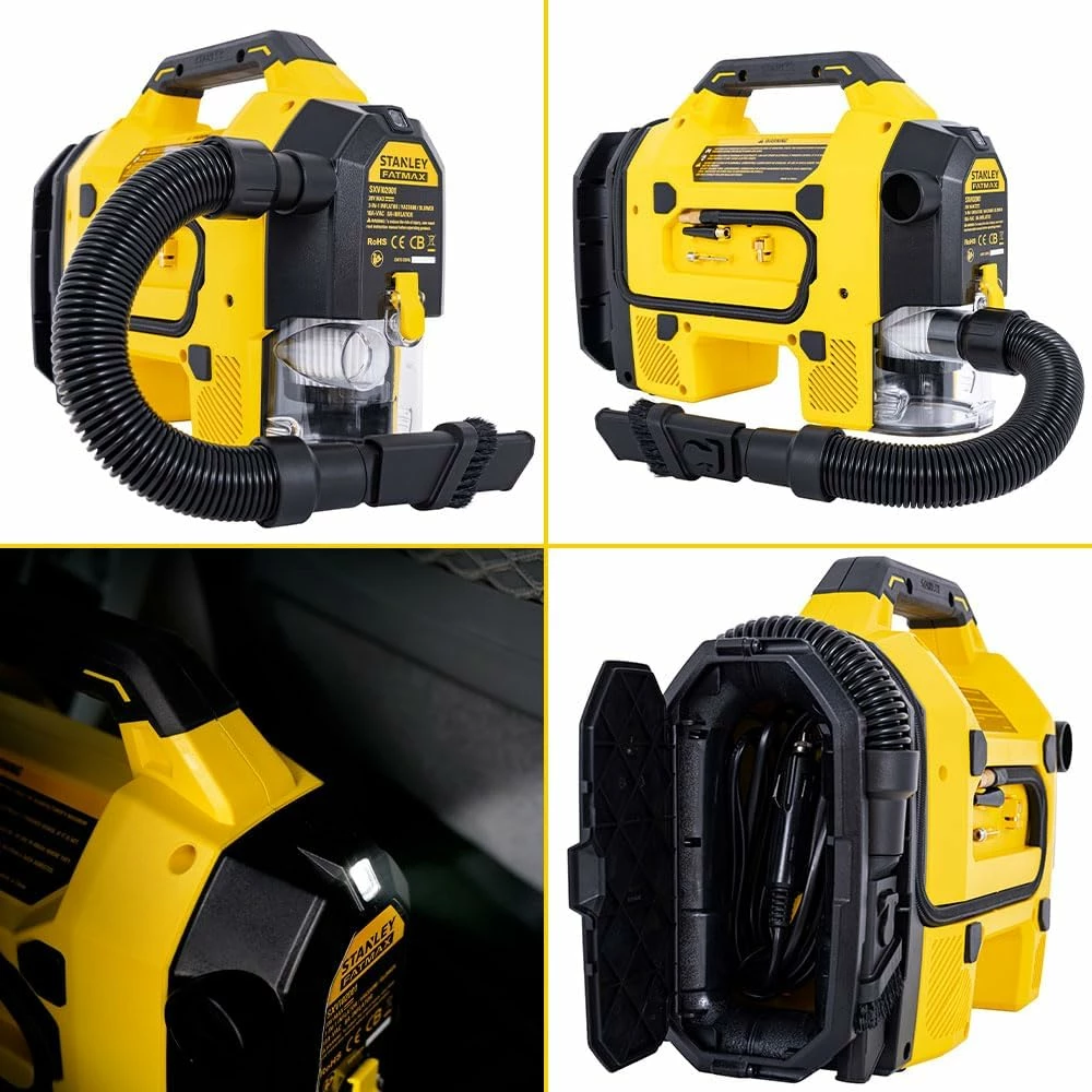 Kompresor/Inflator 3-n-1 Stanley SXVI02001-A, 12V/18V, 1-10 bar, bateri Li-ion 2Ah + karikues, e verdhë/zezë