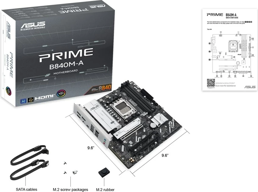 Pllakë amë ASUS PRIME B840M-A-CSM, Socket AM5, micro ATX, Gri