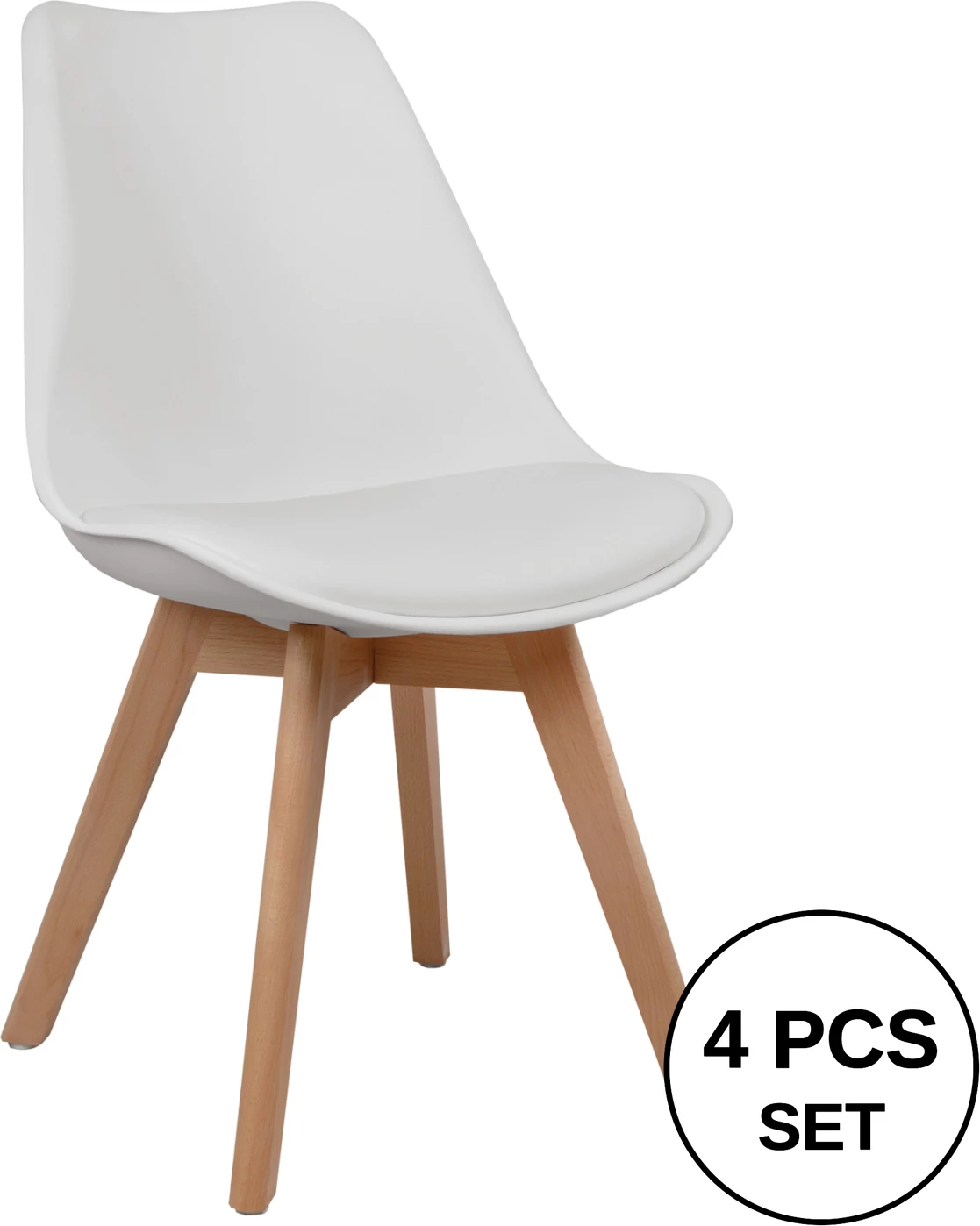 Karrige Vegas FH0033.01, këmbë druri, ulëse e bardhë, 47x56.6x82 cm, set prej 4 copë