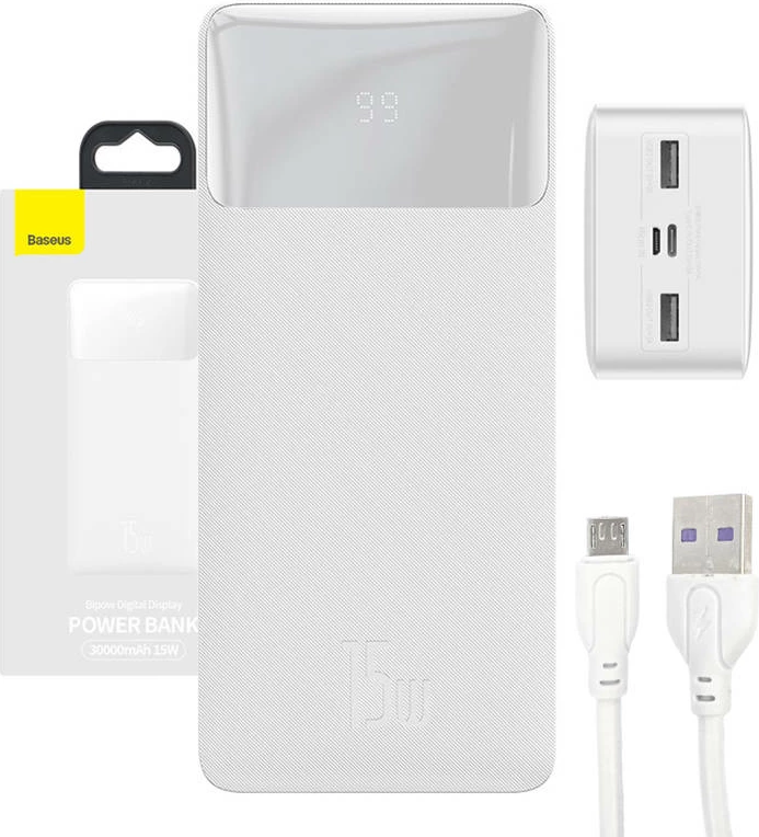 Powerbank Baseus Bipow 30000mAh, 15W, e bardhë