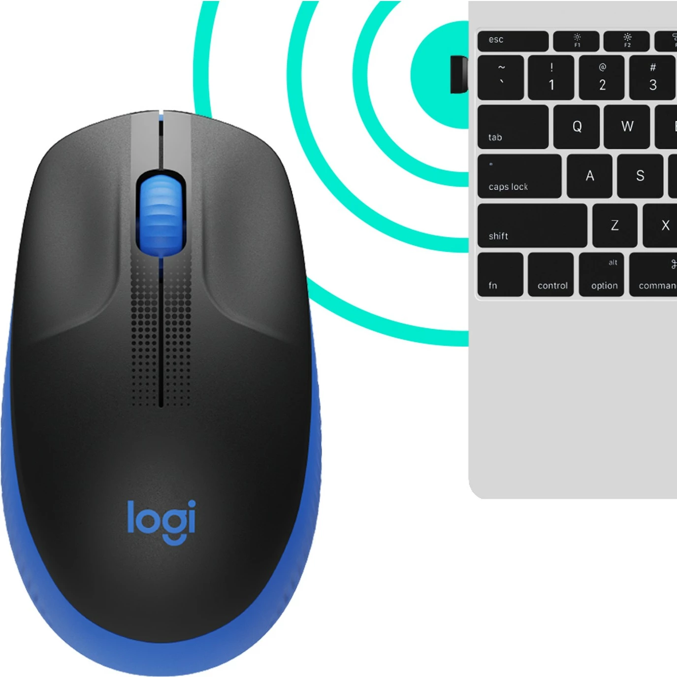 Maus Logitech M190 Full-size wireless, Ambidextrous, Optical, RF Wireless, 1000 DPI, Black, Blue
