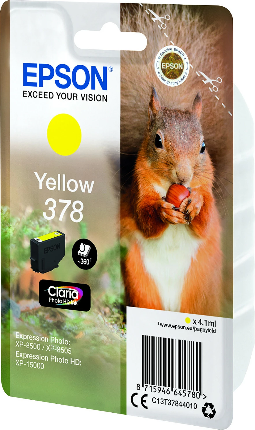 Toner Epson Squirrel 378 Claria Photo HD, verdhë, 4.1ml, standard yield