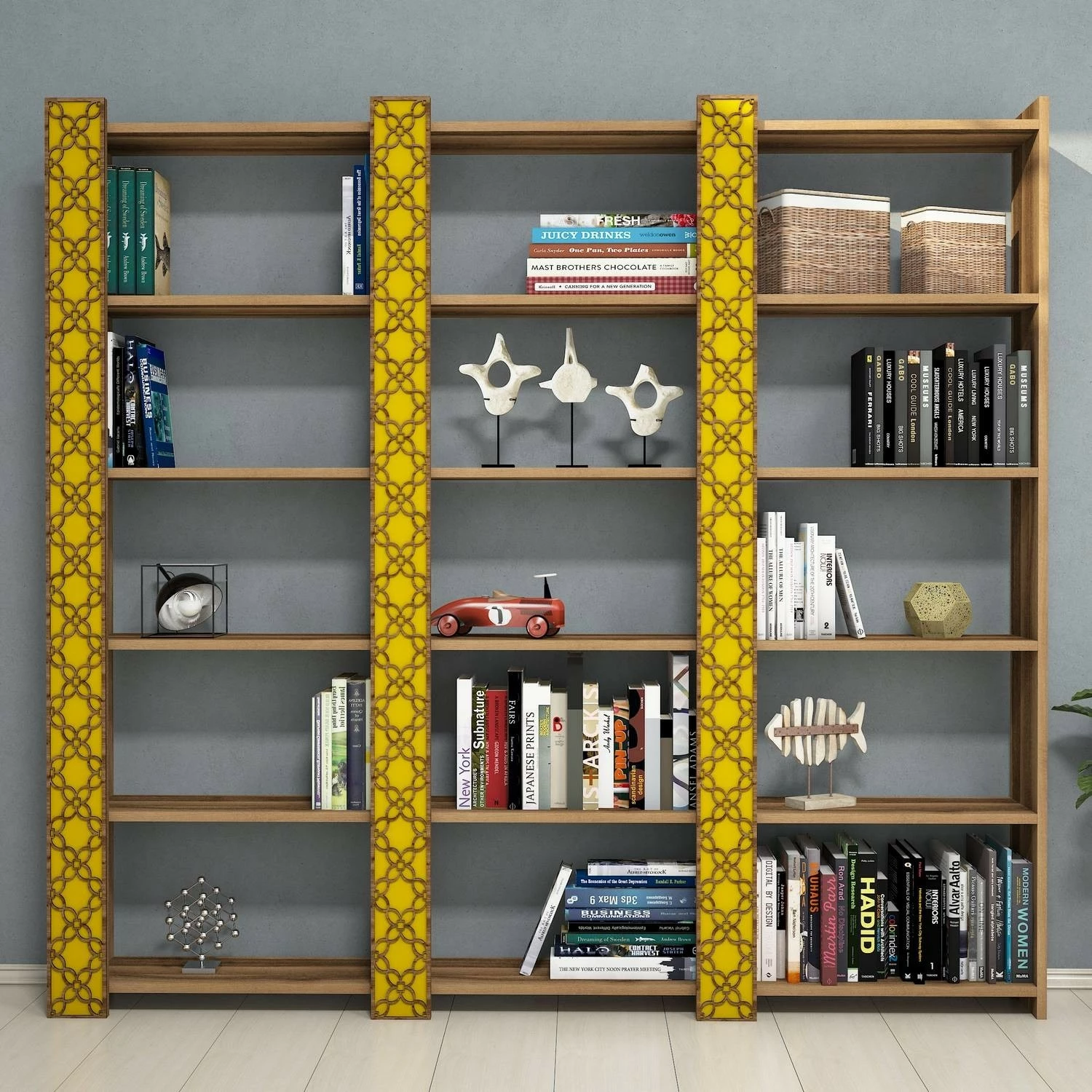 Raft librash Hanah Home City 3, ngjyrë arre dhe e verdhë