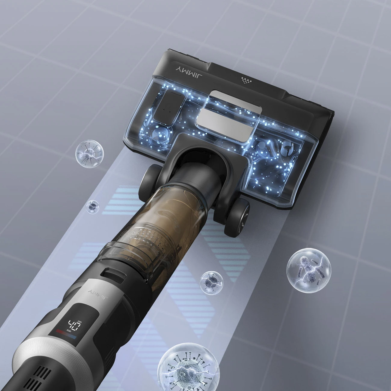 Fshesë me vakum dhe larëse JIMMY HW9, pa kabllo, 21000 mAh, 300 W, e zezë/argjend