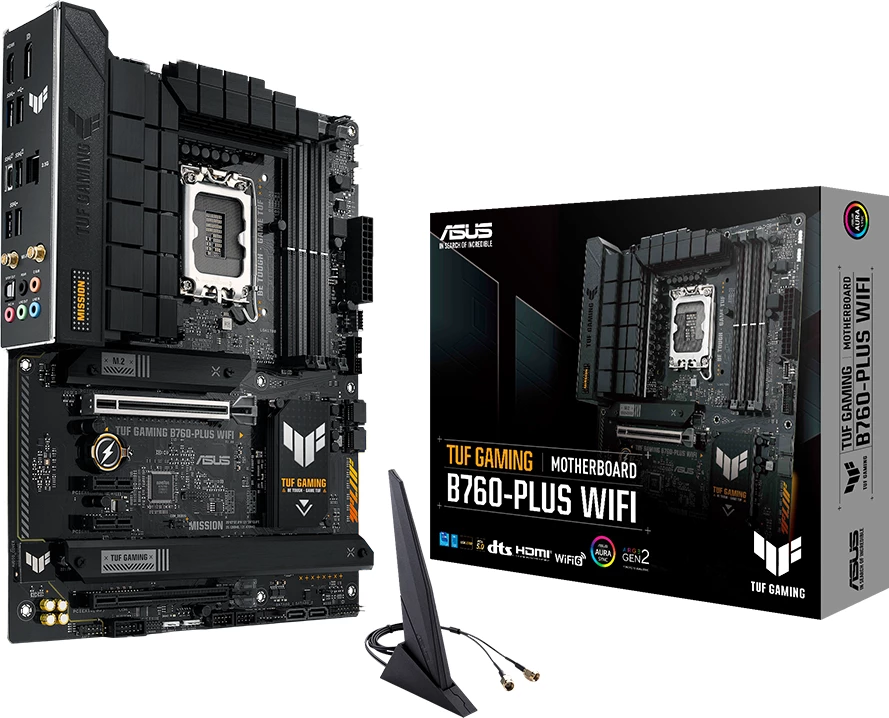 Pllakë amë ASUS TUF GAMING B760-PLUS WIFI LGA1700 ATX, Intel B760, DDR5, 3x M.2, PCIe 5.0, 2.5GbE, Wi‑Fi 6, Bluetooth 5.2 (me antenë Wi‑Fi, 2x kabllo SATA)
