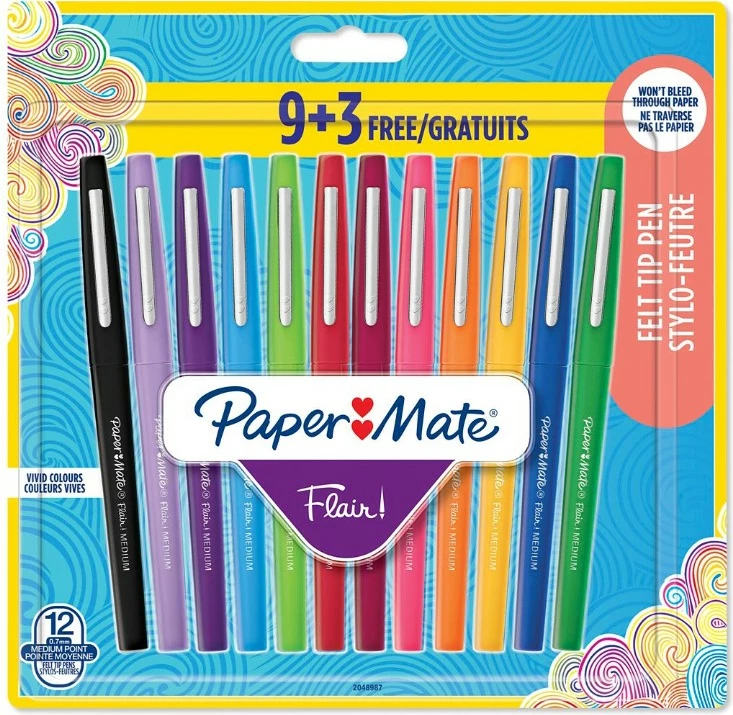Set stilolapsa PaperMate Flair 12 ngjyra, majë 0.7mm, multikolor