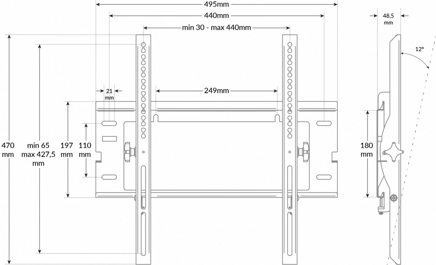 Mbajtëse muri për TV/monitor Edbak EWB150, 26-40", e zezë/argjendtë