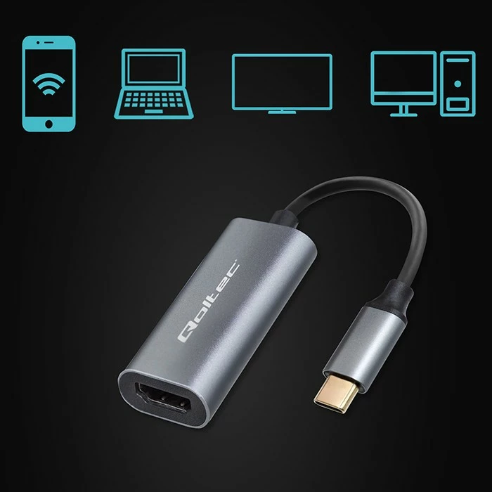 Adapter USB-C në HDMI Qoltec 50331, 4K 60Hz, alumini, zi/grafit