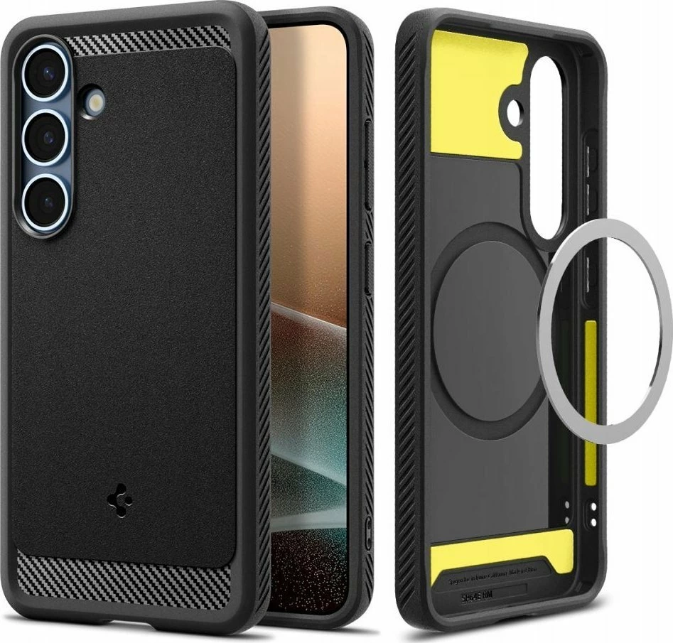 Mbështjellës Spigen Rugged Armor Mag MagSafe për Samsung Galaxy S25, TPU i fortë, i hollë, i zi matte
