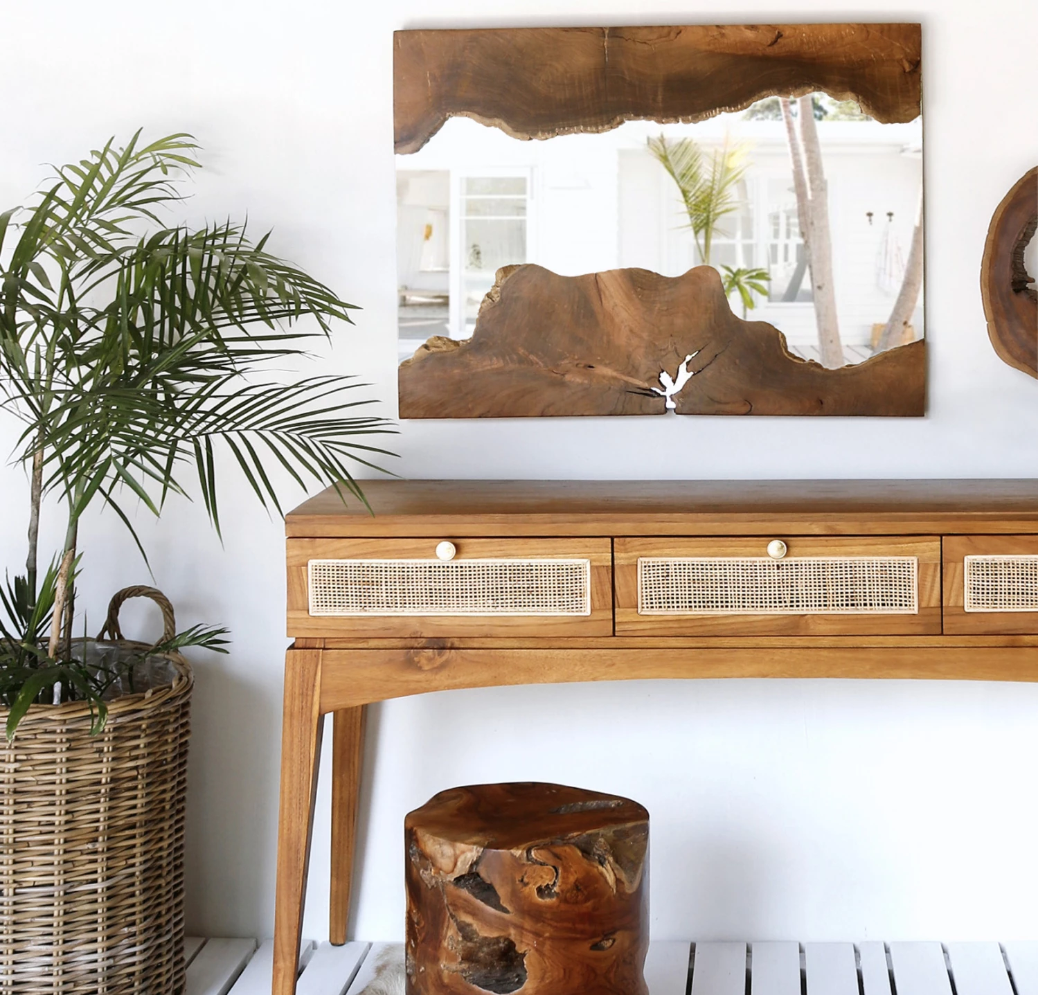 Pasqyrë drejtkëndore, dru TEAK natyral, 100x75H