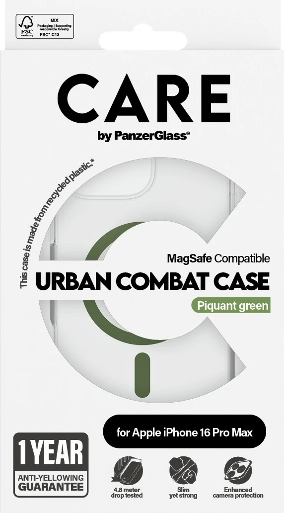 Mbështjellës PanzerGlass CARE Case Flagship MagSAFE për iPhone 16 Pro Max, transparent, green