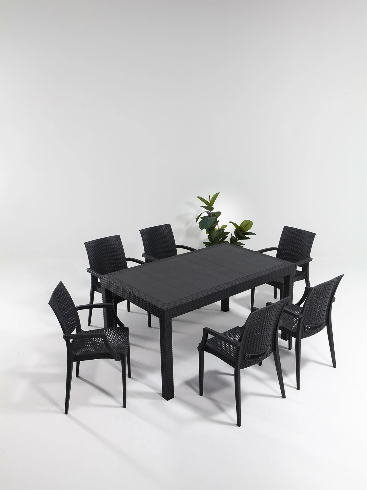 Tavolinë me karrige për terasë, 7 copë, ngjyrë antracit, Hanah Home, 90x150 cm