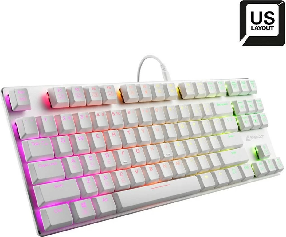 Tastierë mekanike Sharkoon PureWriter TKL RGB, Kailh Red, US Layout, e bardhë