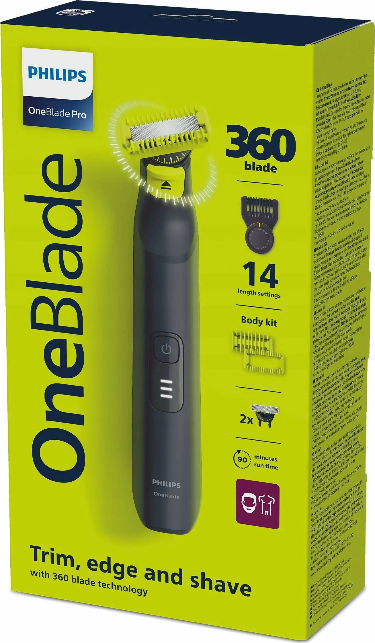 Makinë rroje Philips OneBlade Pro 360 QP6542/15, 14 nivele, 0.4-10 mm, bateri 90 min, e zezë