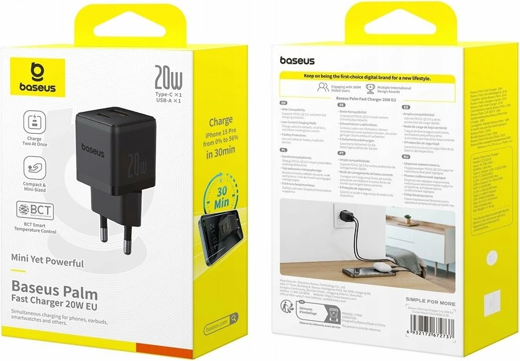 Karikues muri Baseus Palm 20W USB-C + USB-A (PD/QC) P10111608113-00, i zi