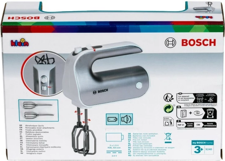 Mikser lodër dore, Klein Bosch, 9240, me rrahëse rrotulluese, me bateri AA, argjendtë