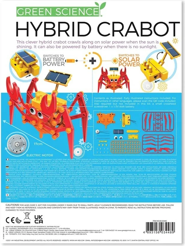 Set lodër edukative 4m Hybrid Crab, për ndërtim, me energji diellore dhe bateri, portokalli/kuqe/verdhe