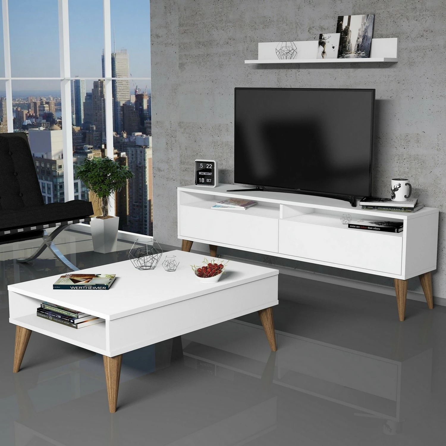 Set mobiljesh për dhomë dite, ngjyrë e bardhë, Hanah Home, Best