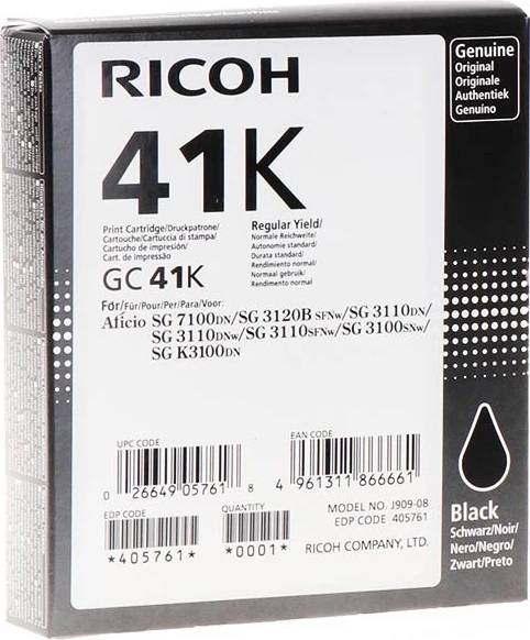 Kartrixh boje Ricoh GC41K 405761 2500 faqe standard, e zezë