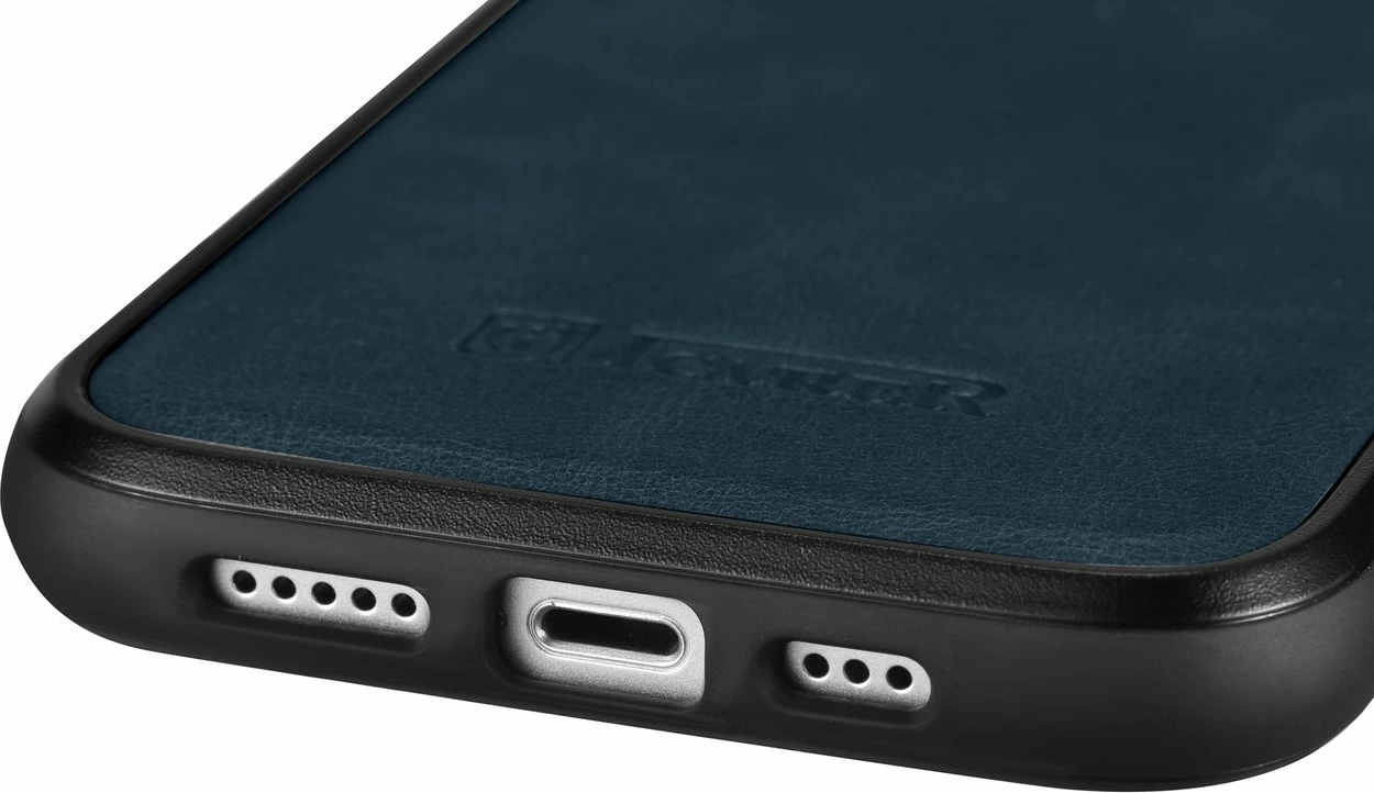 Mbështjellës iCarer Leather Oil Wax për iPhone 14 Pro Max, Kaltër