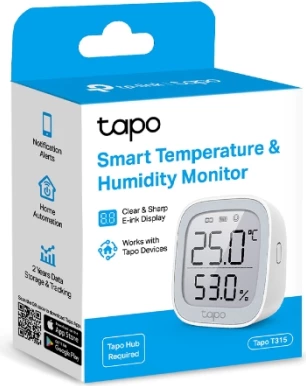 Sensor i mençur temperature dhe lagështie TP-LINK Tapo T315, ekran 2.7" E-ink, i bardhë, set me 2 bateri AAA