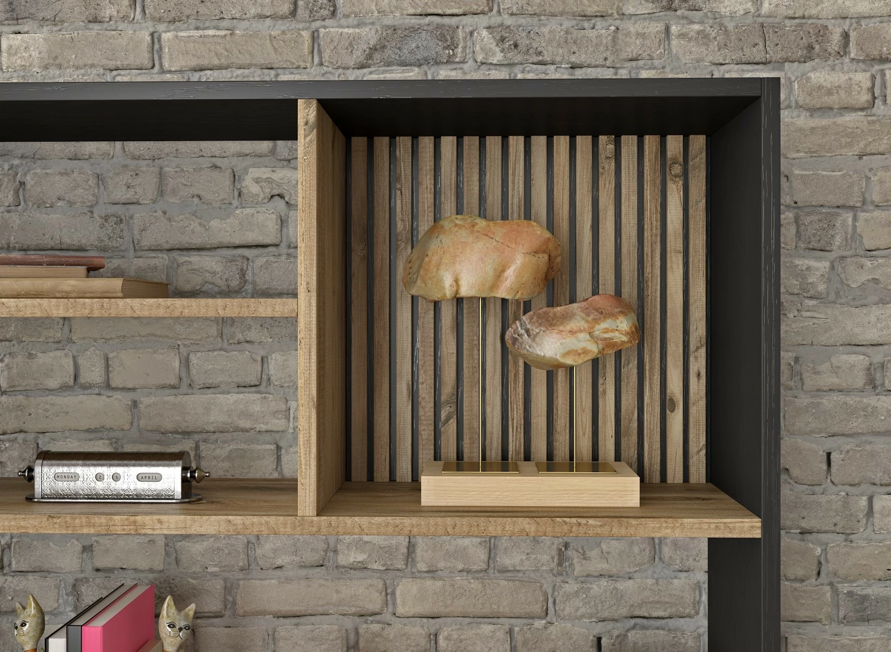 Raft librash Hanah Home, FRN-9013, ngjyrë druri, e zezë, Atlantic Pine, 90x180x25cm