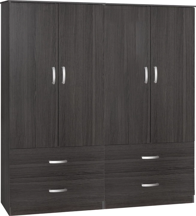 Dollap katër-fletësh me 4 sirtarë, ngjyrë wenge, 158x42x180cm