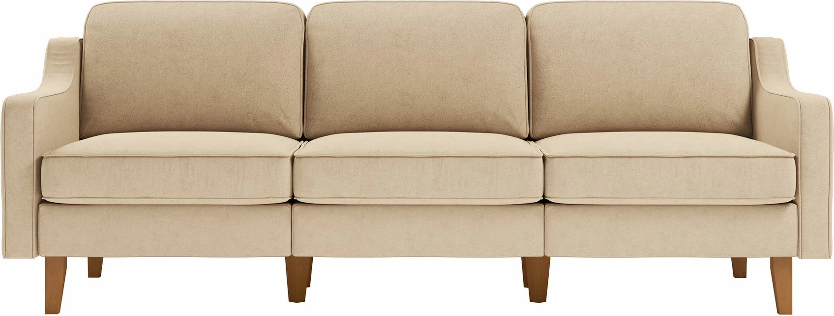 Divan treshe Robin Extra, ngjyrë rëre, këmbë dru arre