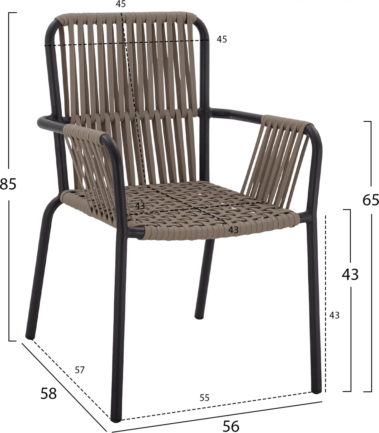 Set për darkë 7 pjesë, tavolinë gri 150x90 dhe karrige me litar FH11525.01