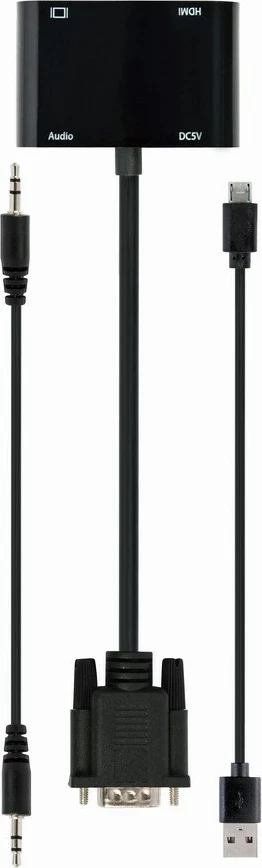 Përshtatës Gembird VGA-HDMI+VGA, 0.15 m, e zezë