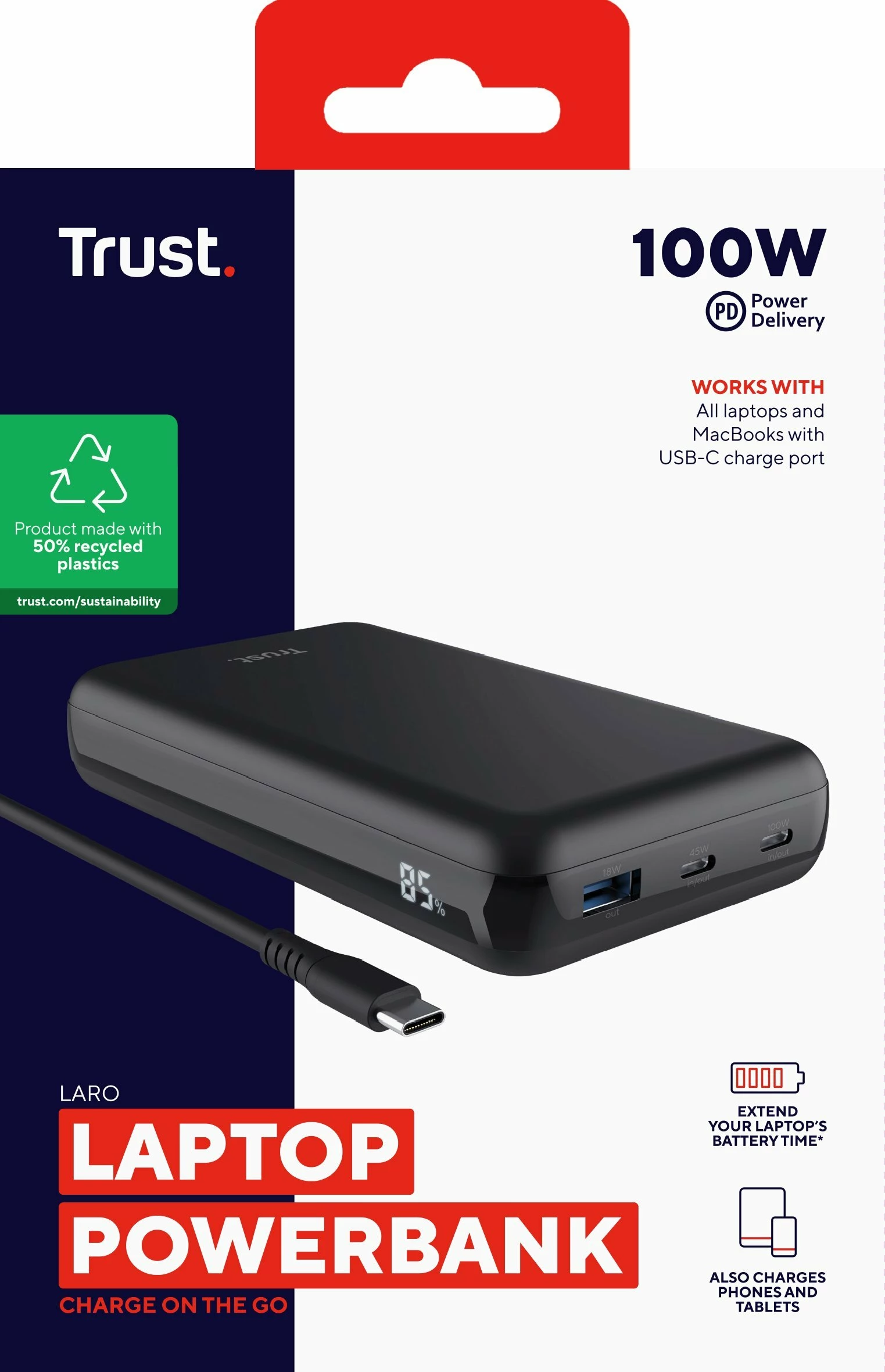 Powerbank Trust Laro 20000 mAh 100W PD me display, i zi