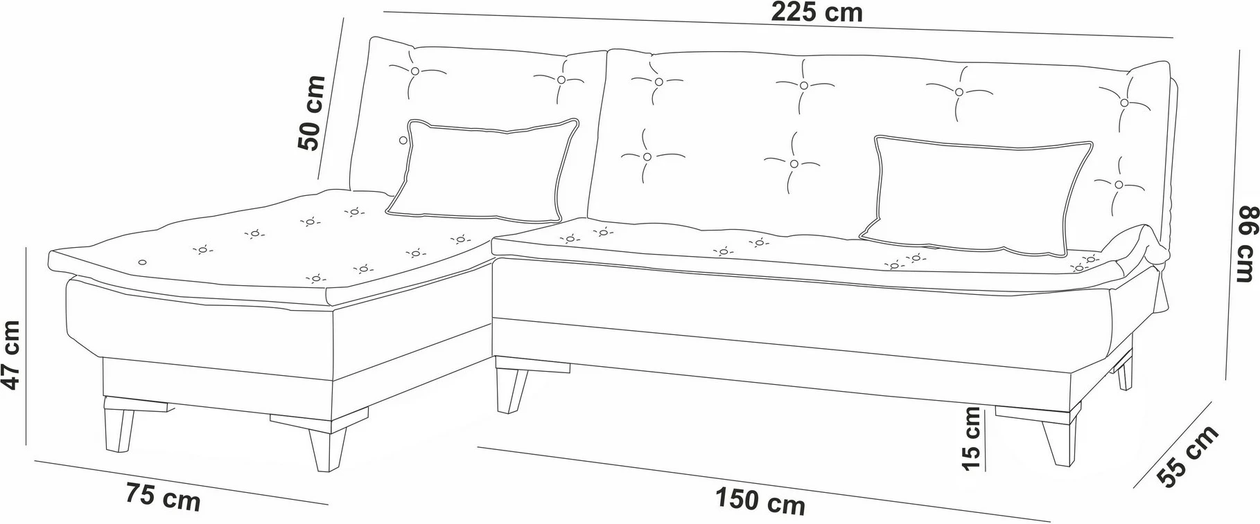 Kënd divan-krevat Atelier del Sofa, Santo majtas, ngjyrë gri