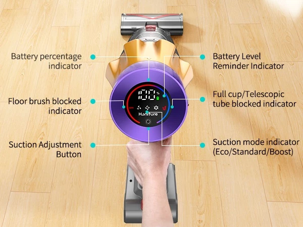 Fshesë elektrike vertikale pa kabllo Honiture X7, 550W, 45.000Pa, 60min, 1.5L, HEPA, ekran LED me prekje, gri/portokalli