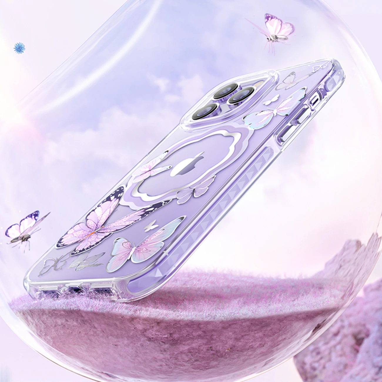 Mbështjellës Kingxbar Butterfly Series për iPhone 14 Plus, MagSafe, Rozë, Transparent