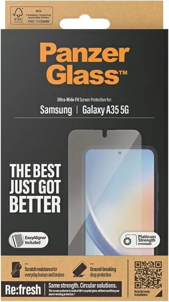 Mbrojtës ekrani PanzerGlass Ultra-Wide Fit për Samsung Galaxy A35 5G, xham i temperuar